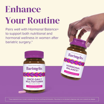 BariMelts Once Daily Bariatric Multivitamin with Iron, 60 Easy-Swallow Caplets (2-Month Supply), Multivitamin for Women, Multimineral Complex BariMelts