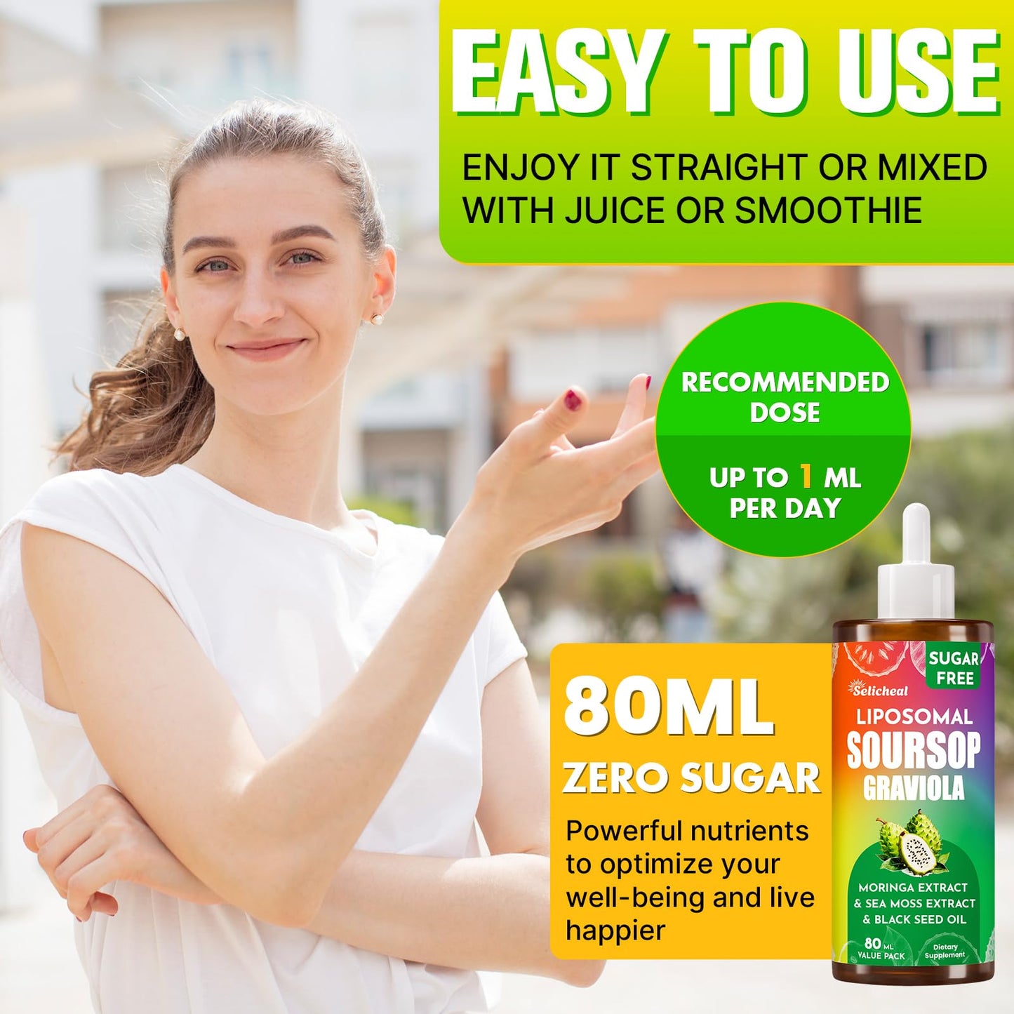 (80ML) Supplement Liquid Drops, 10 in 1 Soursop Multivitamin Drops with Leaf Extract & Sea Moss, for Cell Support & Regeneration, Immunity, Gut, Zzz, Skin & Antioxidant | 2.8 Fl Oz - 80 Days Supply SelichealBuy Supplements Australia
