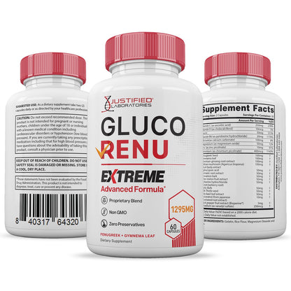 Gluco Renu Extreme 1295MG Glyco Support Pills Advacned Formula Gluo Renew Glycogen Support Formulated with Turmeric Berberine Resveratrol Garlic Bitter Melon Milk Thistle 60 Capsules Justified LaboratoriesBuy Supplements Australia