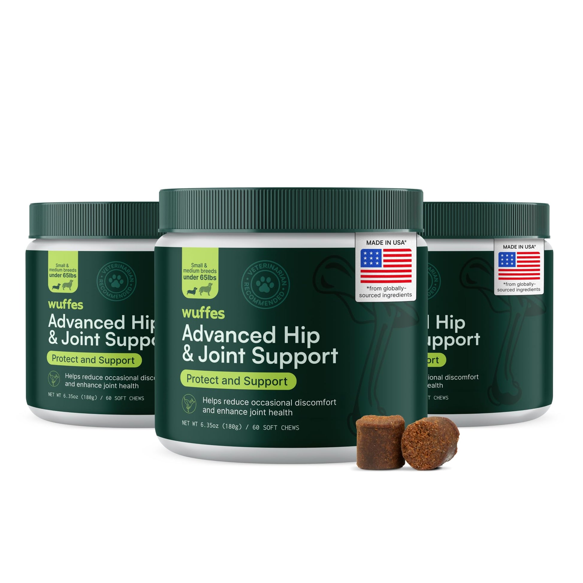 Wuffes Chewable Dog Hip & Joint Supplement - Glucosamine & Chondroitin Chews - Dog Joint Supplements & Vitamins - Extended Joint Care (Small&Medium Breeds (0-65 lbs), 180 Chews (Pack of 3)) WuffesBuy Supplements Australia