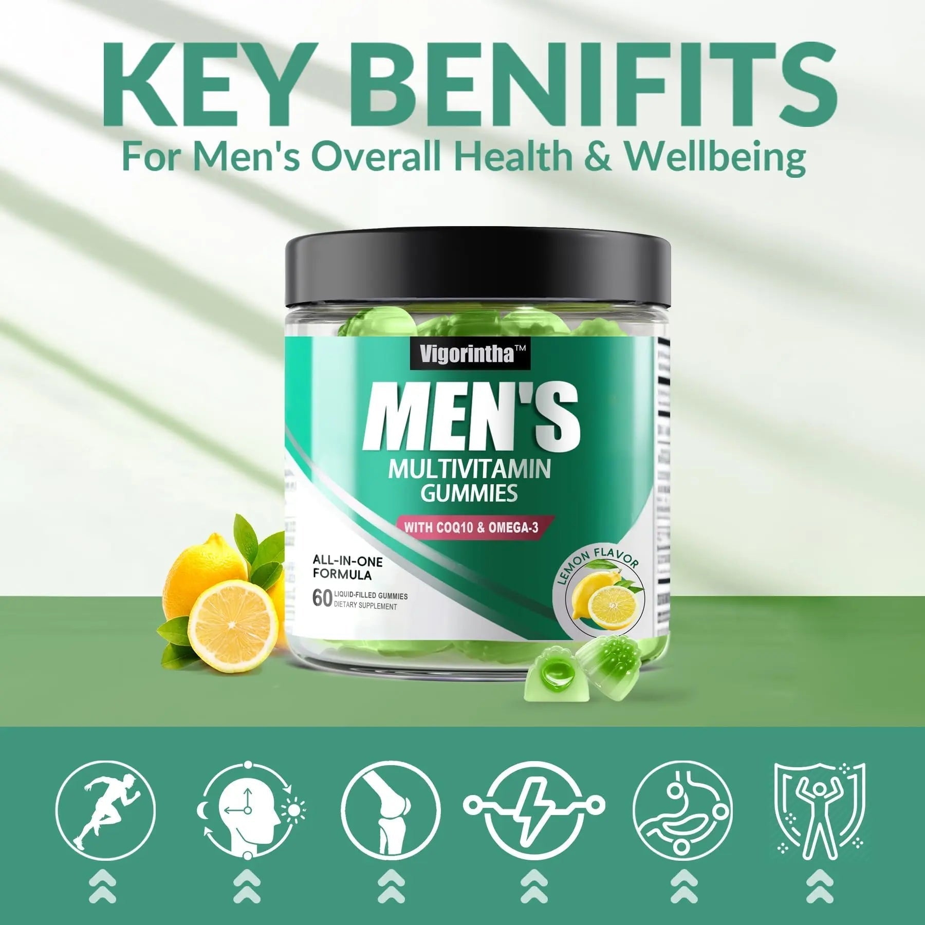 2 Pack Mens Multivitamins Gummies- Methylated Multivitamin for Men with Coq 10, Vegan Omega 3, Vitamins A C E D3 K2 B6 B12 B1 B2 Vigorintha