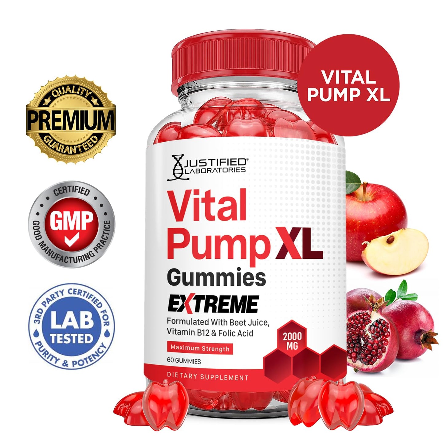 Justified Laboratories Vital Pump XL Extreme 2000MG Performance Gummies Vital PumpXL Advanced Formula Formulated with Beet Juice ACV Pomegranate Powder B12 Vegan Non GMO 60 Gummys Justified LaboratoriesBuy Supplements Australia