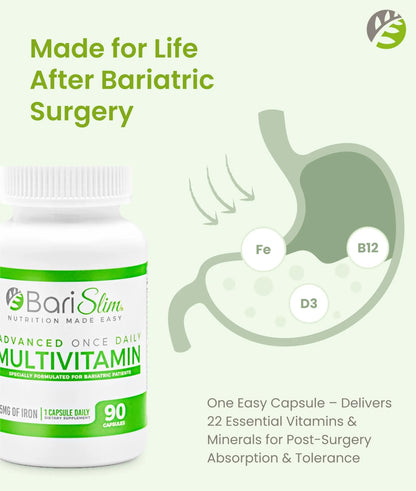 BariSlim Advanced Once Daily Bariatric Multivitamin Capsule - 45 mg of Iron - Bariatric Vitamin for Post Bariatric Surgery Including BariSlim