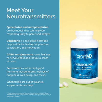 BRAINMD Dr Amen NeuroLink - 180 Capsules - Promotes Optimal Brain Function, Focus & Concentration - Gluten Free - 45 Servings BRAINMDBuy Supplements Australia