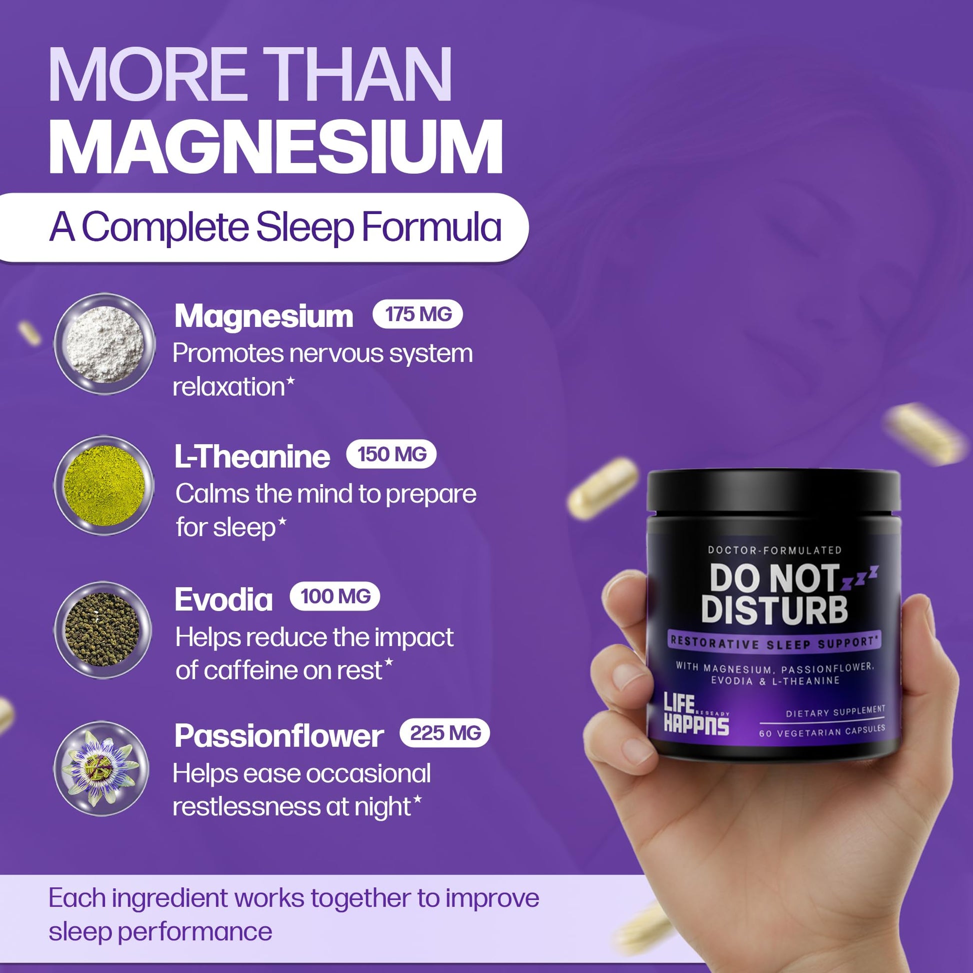 Doctor Formulated Triple Magnesium for Sleep, Calm & Relaxation with Chelated Magnesium Glycinate, L-Theanine, Passionflower & Evodia – Non-Habit, No Melatonin Magnesium Sleep Aid Support Supplement LIFE HAPPNS BE READYBuy Supplements Australia