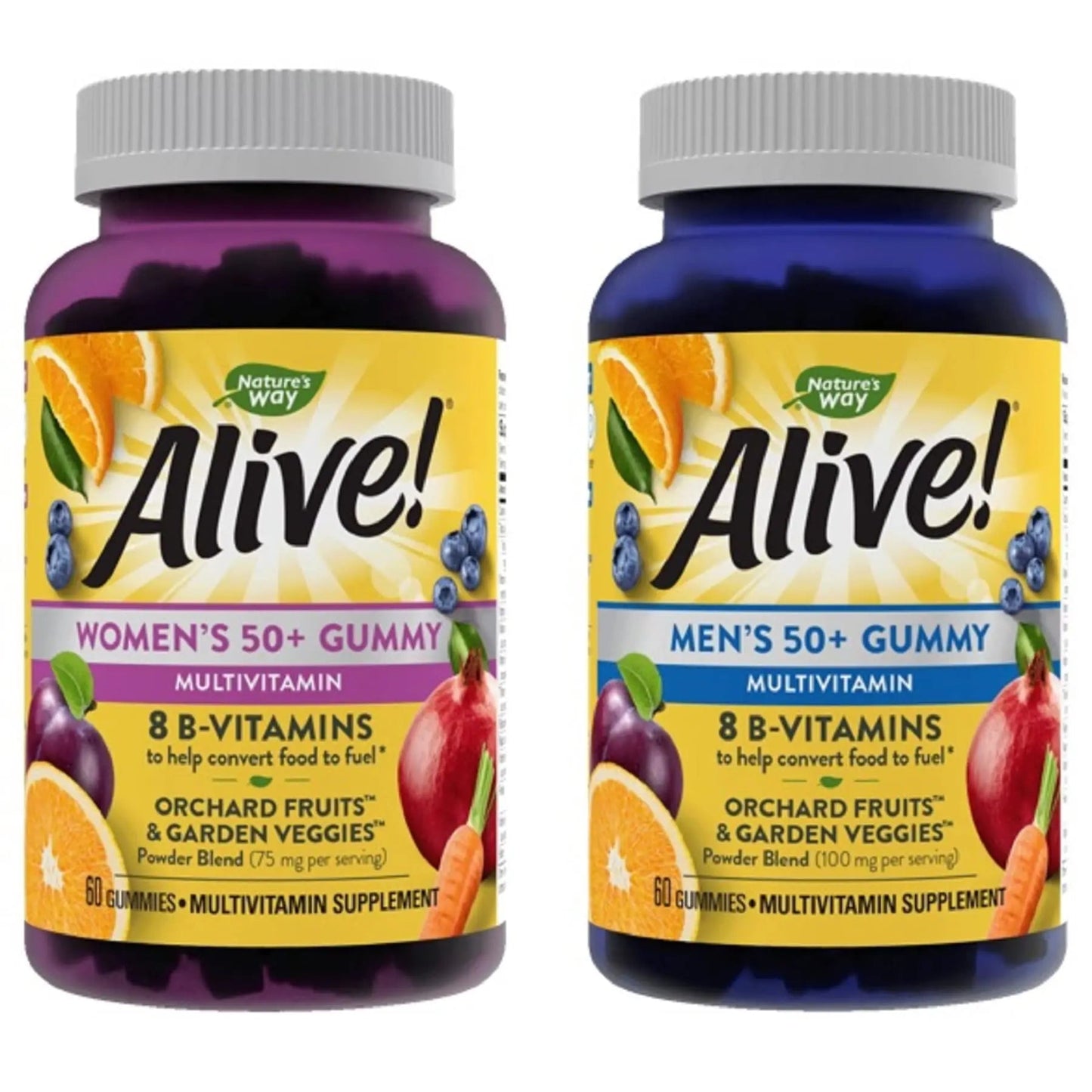Nature's Way Alive! Women’s and Men’s 50+ Gummy Multivitamins, B-Vitamins, Delicious Flavors Nature's Way