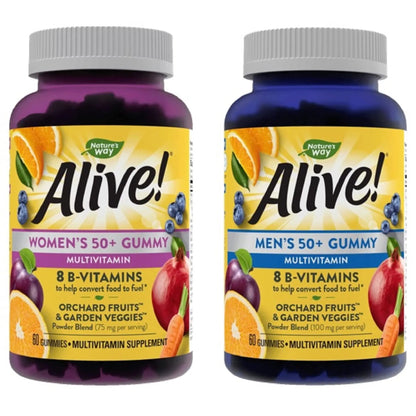 Nature's Way Alive! Women’s and Men’s 50+ Gummy Multivitamins, B-Vitamins, Delicious Flavors Nature's Way