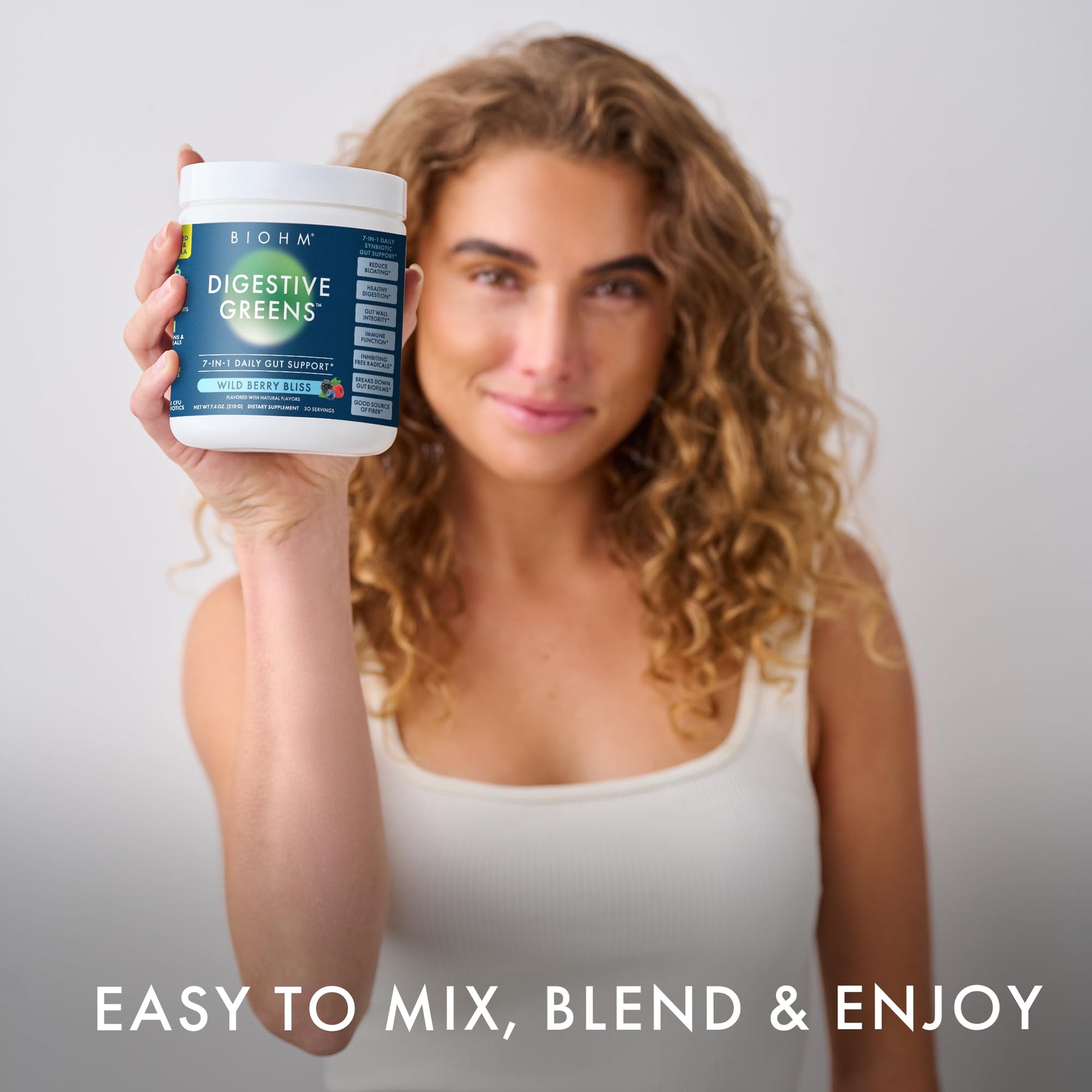 BIOHM Digestive Greens, Green Superfood Powder (7.4 Oz, 30 Servings) Immune & Gut Health Support with Antioxidants, Vitamins, Probiotics & Enzymes, Good Source of Fiber, Berry Flavor BIOHMBuy Supplements Australia