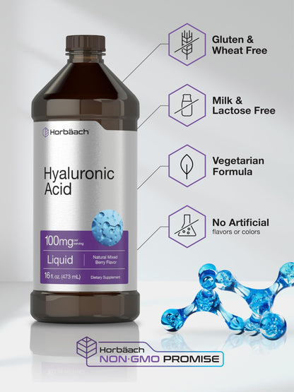 Liquid Hyaluronic Acid Supplement | 100 mg | 16 oz | Mixed Berry Flavor | Non-GMO HorbäachBuy Supplements Australia
