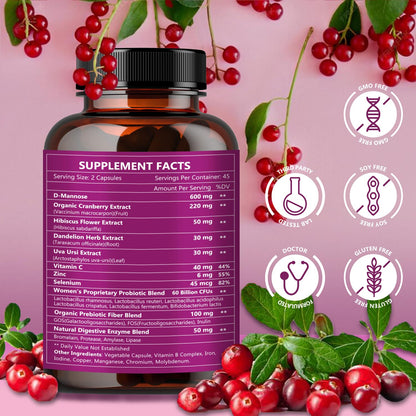 NATURE TARGET Probiotics for Women Urinary Tract Health with D Mannose & Cranberry - 60 Billion CFUs Vaginal Probiotics for Digestive Health, UTI & PH Balance with Prebiotics - 90 Capsules NATURE TARGETBuy Supplements Australia