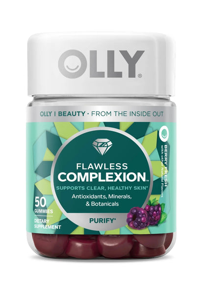 OLLY Undeniable Beauty Gummy & Flawless Complexion Gummy, Clear and Healthy Skin Support, Vitamins E, A, Zinc, Chewable Supplement, Berry - 50 Count (Pack of 1) OLLYBuy Supplements Australia