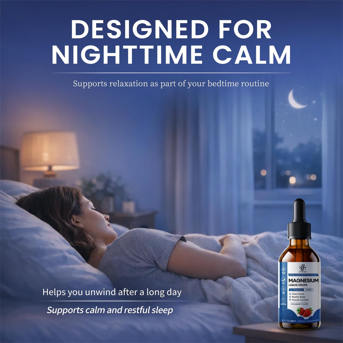 Liquid Magnesium Glycinate Drops for Nighttime Sleep & Calm Support, Triple Chelated Magnesium Complex with L-Theanine & GABA, Pre-Dissolved Liquid for Gentle Absorption, Strawberry Flavor, 2 Fl Oz iMATCHMEBuy Supplements Australia