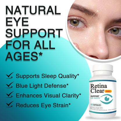 Vunexo Retina Clear Pro Eye Health Support Supplement, with Minerals and Vitamins, Lutein and Bilberry Extract Supports Visual Clarity, Eye Fatigue Relief & Focus（2PCS VunexoBuy Supplements Australia