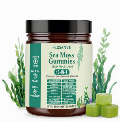 Sea Moss Gummies 16-in-1, with Black Seed Oil, Ashwagandha & Elderberry | Organic Irish Sea Moss Supplement for Men & Women | Daily Support with Manuka, Burdock Root & Vitamins C & D3, 30 Gummies SERSANVEBuy Supplements Australia