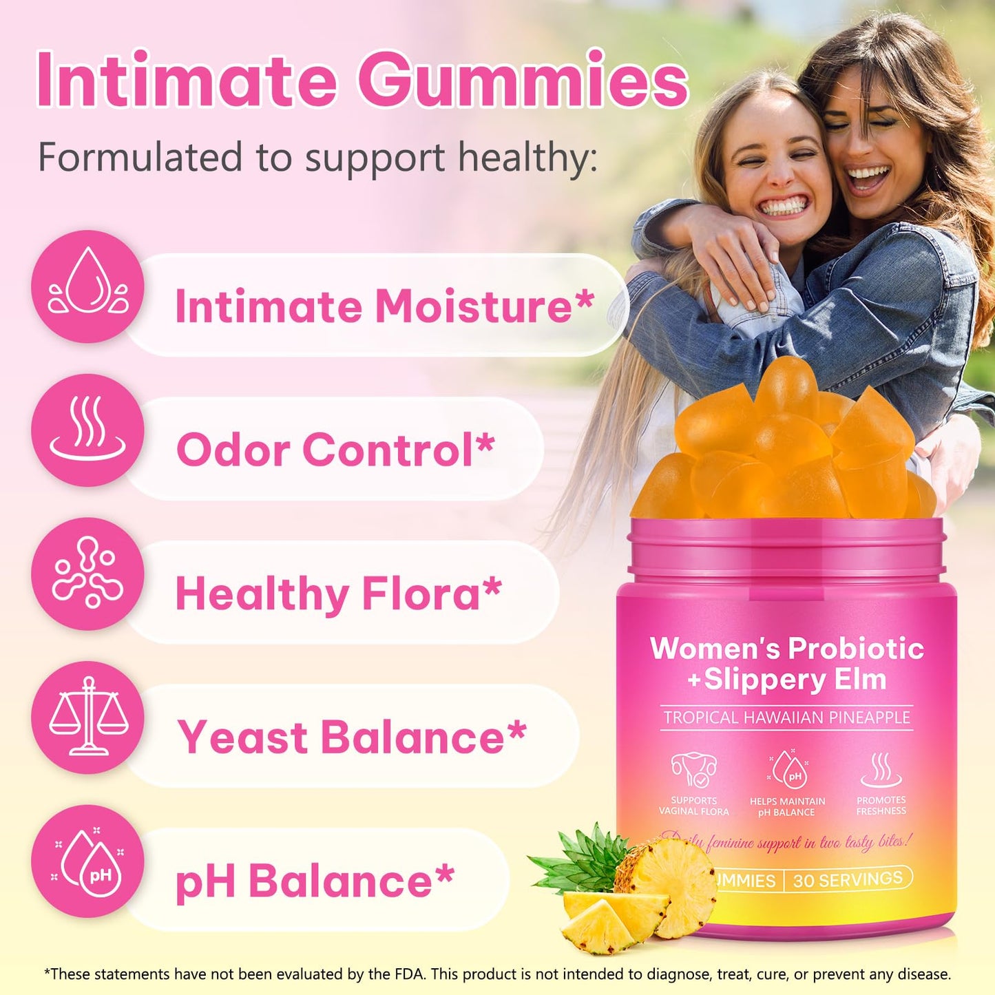 WeiWeiLa Feminine Probiotics Gummies for Women Probiotic Gummies with Slippery Elm | Natural Pineapple Flavor | Supports Feminine pH Balance & Comfort | 60 Vegan Gummie for Daily Wellness WeiWeiLaBuy Supplements Australia