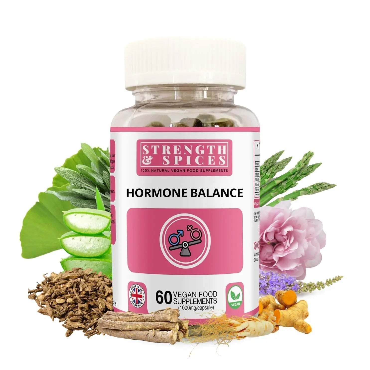 Strength & Spices Hormone Balance 100% Natural Estrogen Supplement – 12 Ingredients w Dong Quai - 60 Vegan UK Made 1000mg Capsules – Fertility and Menstrual Comfort STRENGTH & SPICES100% Natural Vegan Food SupplementsBuy Supplements Australia