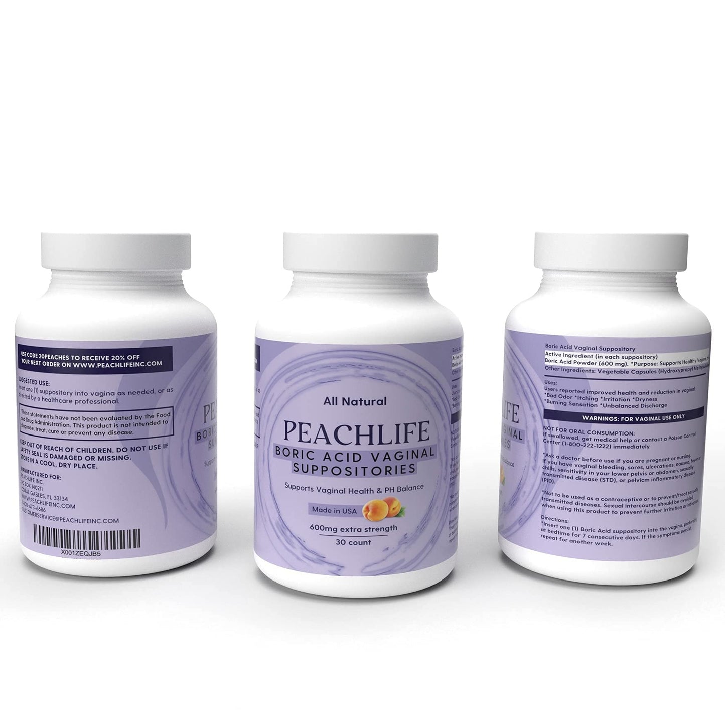 Peachlife Boric Acid Suppositories in Vegetable Capsules - USA Made - Vaginal pH PeachlifeBuy Supplements Australia