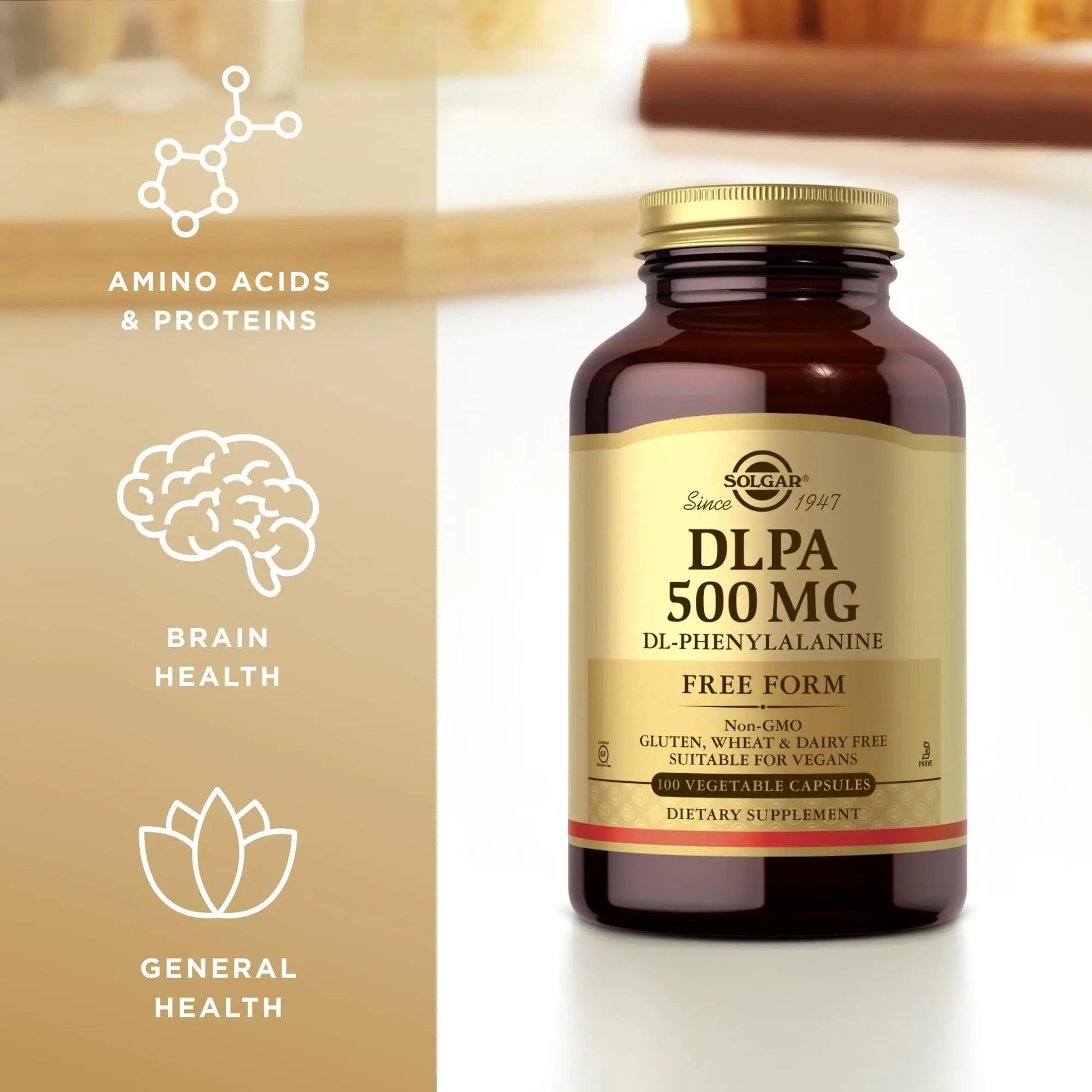 Solgar DLPA 500 mg - 100 Vegetable Capsules - Free Form DL-Phenylalanine - Non-GMO, Vegan, Gluten Free, Dairy Free, Kosher - 100 Servings SolgarBuy Supplements Australia