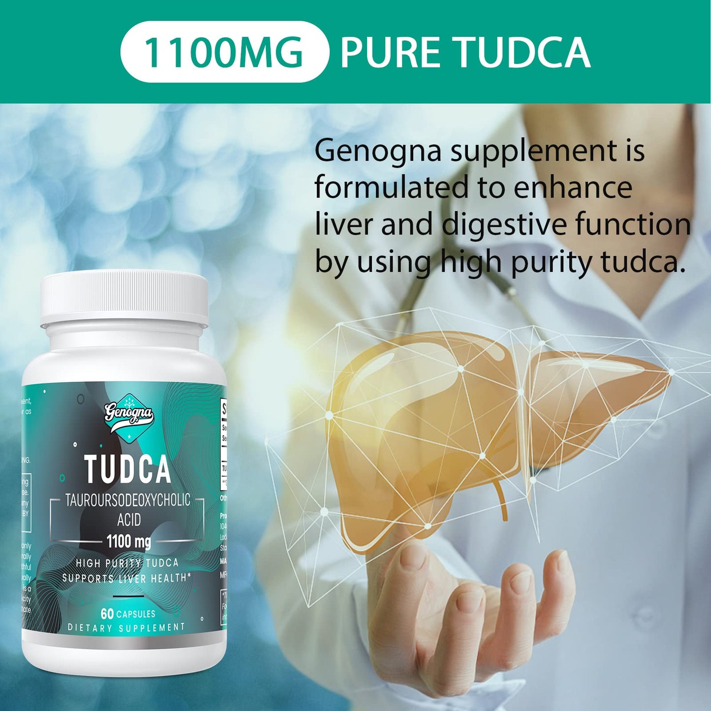 Genogna TUDCA 1100mg-Liver Support Supplement for Detox Cleanse, Water-Soluble Bile GenognaBuy Supplements Australia