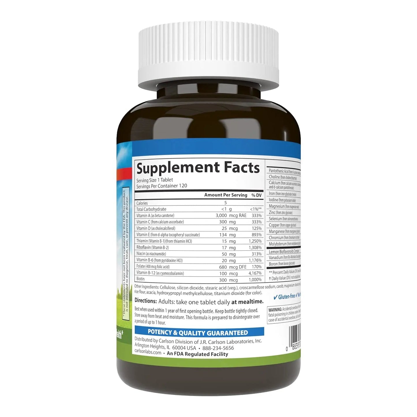 Carlson - Super 1 Daily, Vegetarian Multiple Formula, Multivitamin, Optimal Wellness, 120 Tablets Carlson