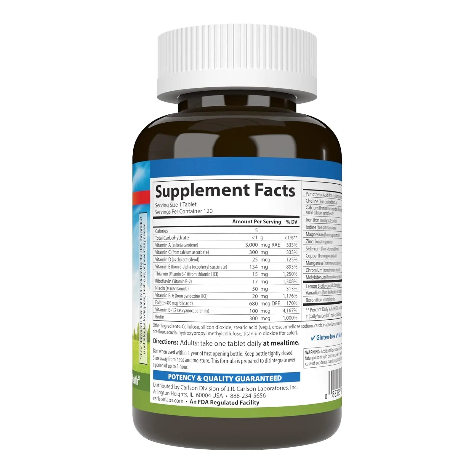 Carlson - Super 1 Daily, Vegetarian Multiple Formula, Multivitamin, Optimal Wellness, 120 Tablets Carlson