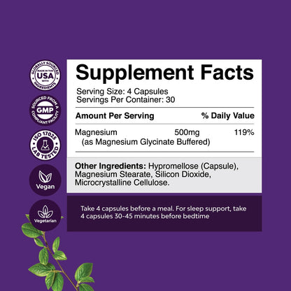 Pure Magnesium Glycinate Supplement 500mg - Magnesium for Sleep and Rest Capsules for Men & Women - Unflavored Vegan High Absorption Pills for Relaxation Support - 120 Count Natures CraftBuy Supplements Australia
