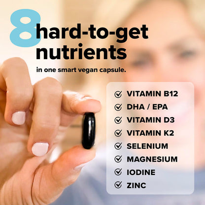 Complement Essential Vegan Multivitamin for Men & Women (30 Servings, 90 Capsules) with Omega-3 DHA & EPA, B12, Vitamin D3 & K2, Zinc, Selenium, Magnesium, Iodine - Supports Immunity & Overall Health ComplementBuy Supplements Australia
