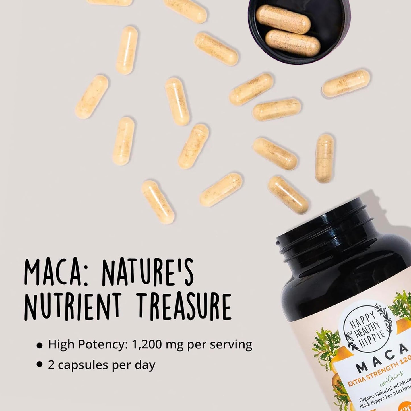 Organic Maca Root Capsules 1200 mg – Libido Booster for Women Fast Acting & Potent | Female Maca Supplement | Energy Pills from Peru | Includes Black Pepper for High Absorption | Vegan, 120 Ct Happy Healthy HippieBuy Supplements Australia