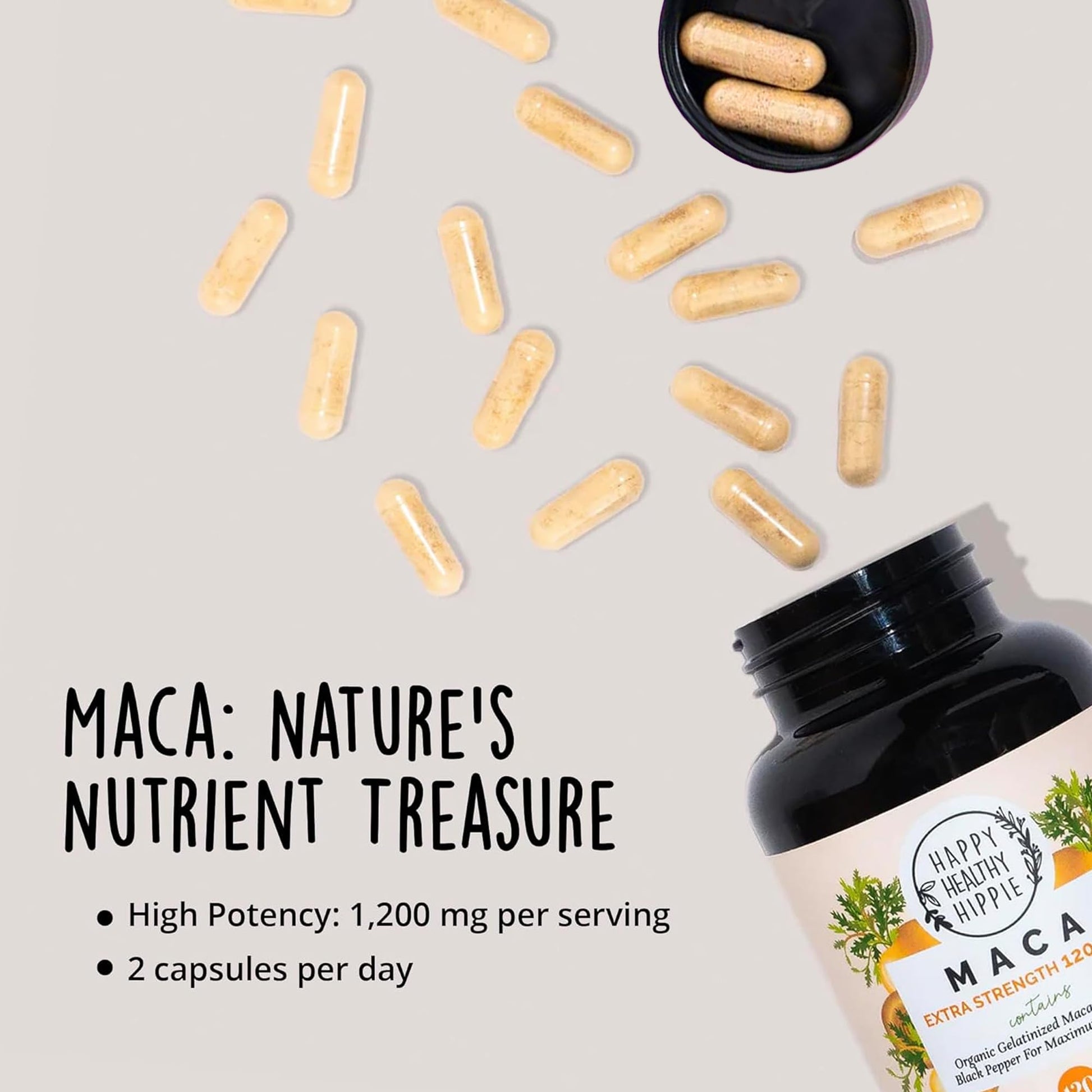 Organic Maca Root Capsules 1200 mg – Libido Booster for Women Fast Acting & Potent | Female Maca Supplement | Energy Pills from Peru | Includes Black Pepper for High Absorption | Vegan, 120 Ct Happy Healthy HippieBuy Supplements Australia