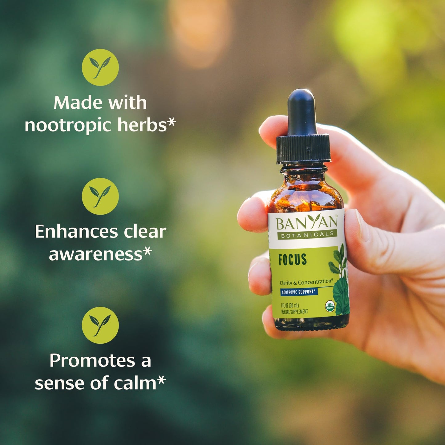 Banyan Botanicals Focus Liquid Extract – Organic Focus Supplement – Liquid Extract in Non-Alcoholic Glycerin – Nootropic Herbs for Fast-Acting Support* – 1 oz. – Non-GMO Sustainably Sourced Vegan Banyan BotanicalsBuy Supplements Australia
