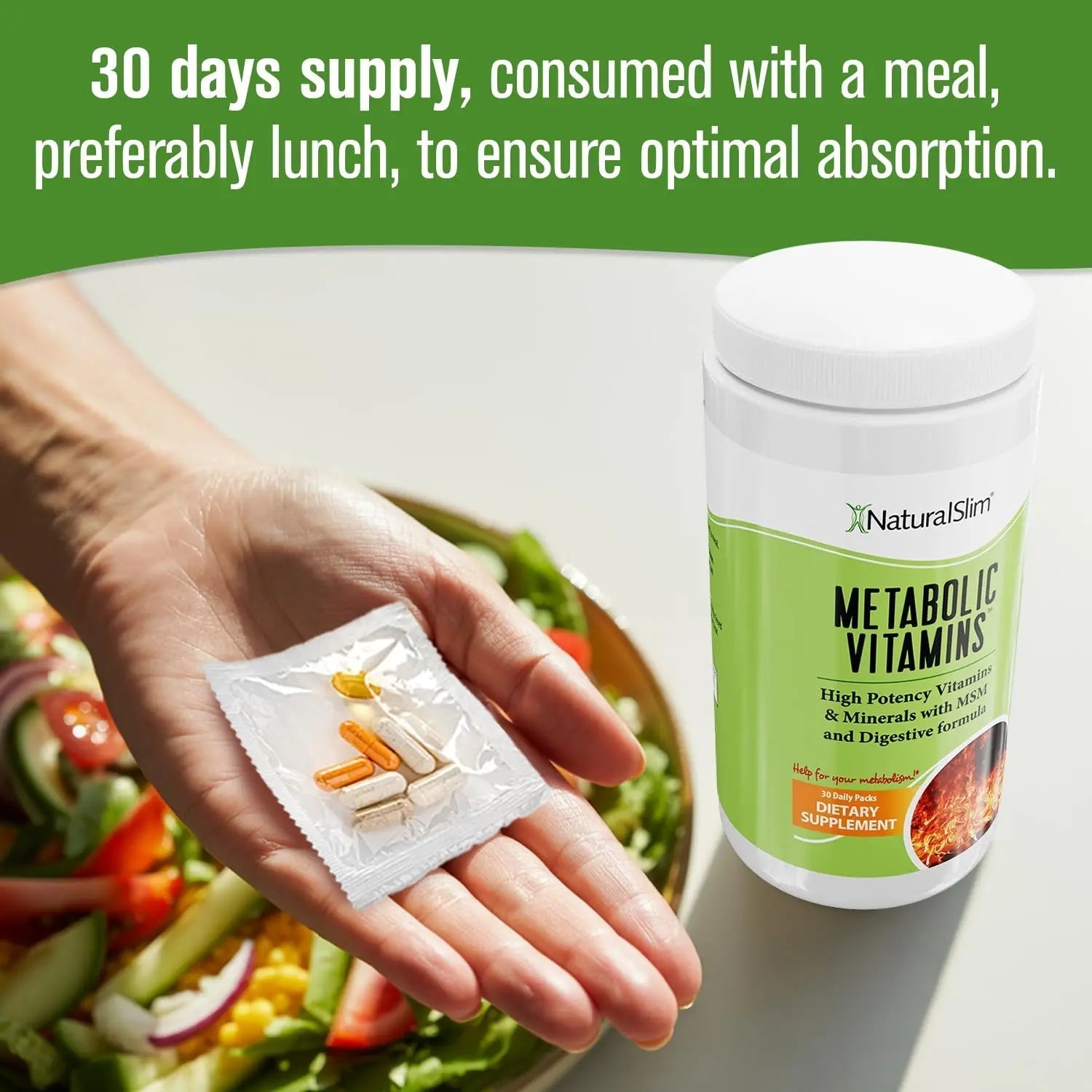 NaturalSlim Metabolic Vitamins - Combination of High Potency Multivitamins, Minerals, B Complex, Msm, & Digestive Formula Supplements NaturalSlim