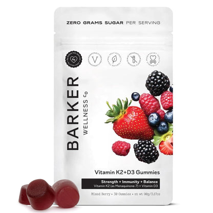 Barker Wellness D3 K2 Vitamin Gummies – Max Potency 6000IU D3 + 200mcg K2 for Strong Bones, Cardiovascular Wellness, Immune Support | Vegan, Sugar-Free, Delicious Mixed Berry | 30 Servings Barker Wellness CoBuy Supplements Australia