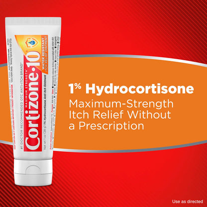 Cortizone-10 Maximum Strength Water Resistant Itch Relief Ointment, 1% Hydrocortisone, Fast-Acting, Anti-Itch Cream for Bug Bites, Rash, Eczema, Psoriasis, Poison Ivy, Oak, Sumac & More, 1 oz Cortizone 10Buy Supplements Australia