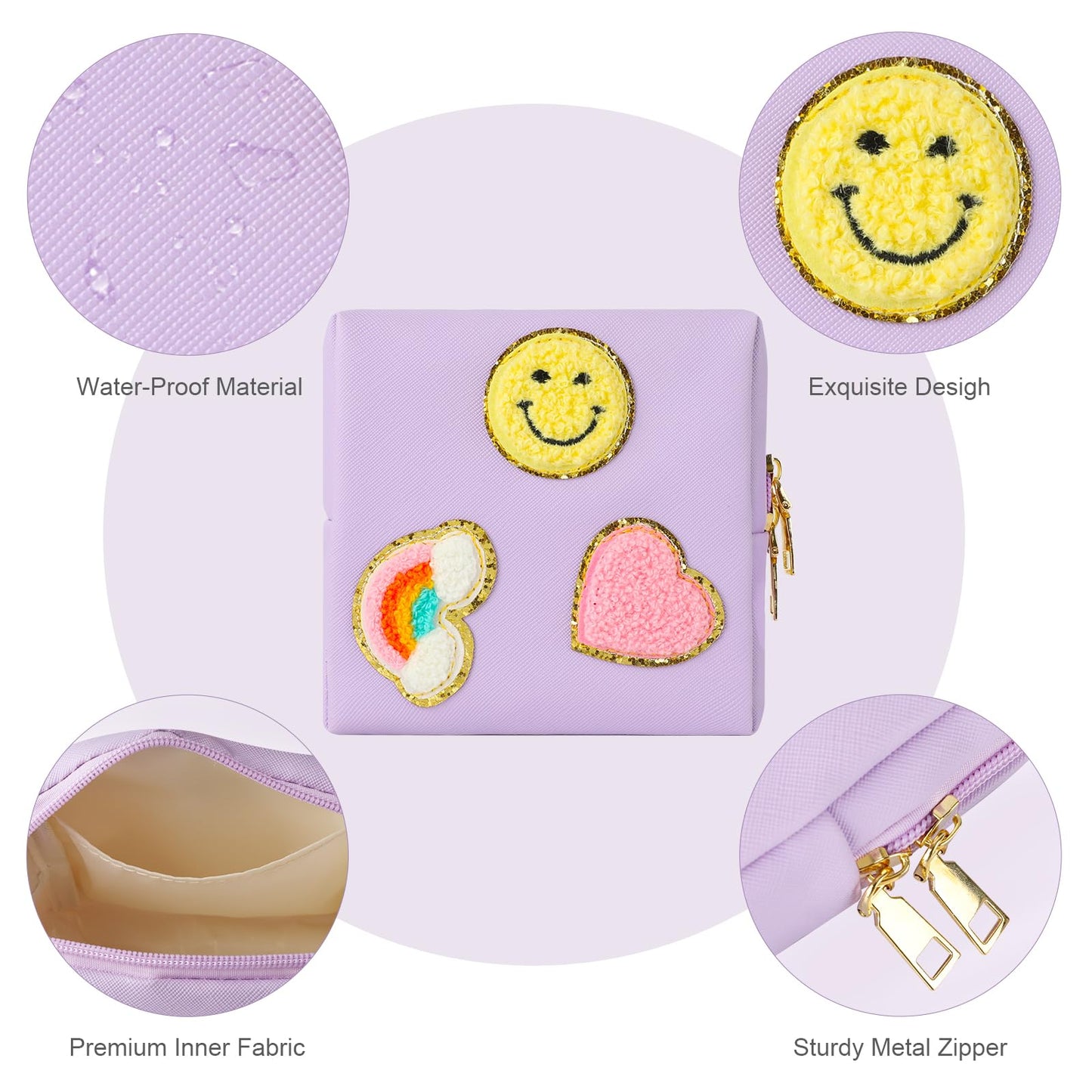 Preppy Patch Period Bag for Teen Aged Girls, Sanitary Napkin Storage Bag, Functional PU Leather Sanitary airogymBuy Supplements Australia