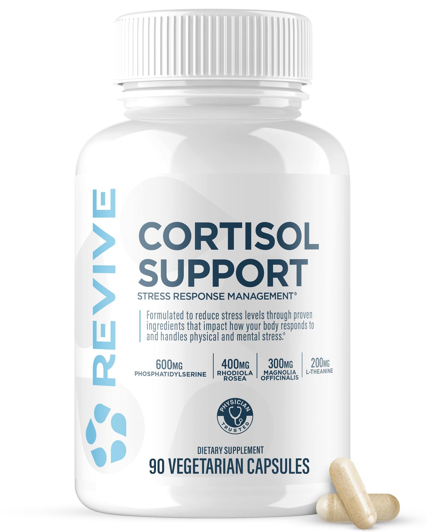 Revive MD Cortisol Manager, 90 Vegetarian Capsules - Cortisol Supplement w/Magnesium & L-Theanine Support Health, Focus, Energy, Fatigue, & Adrenal Gland Function - Vegan & Gluten-Free (30 Servings) ReviveBuy Supplements Australia