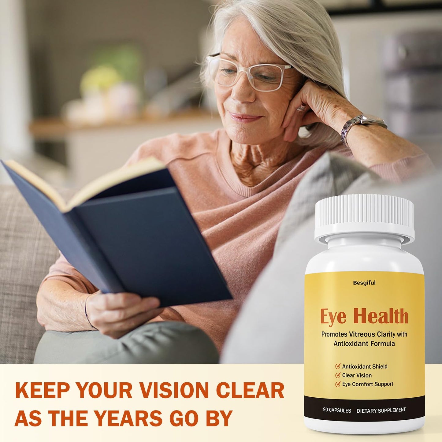 Besgiful Eye Supplement for Vitreous Health, Promotes Clear Vision, Improves Eye Strain & Dryness, Reduces Squiggly Lines, Eye Degeneration, Clear Eye Support, 90 Vegan Capsules BesgifulBuy Supplements Australia