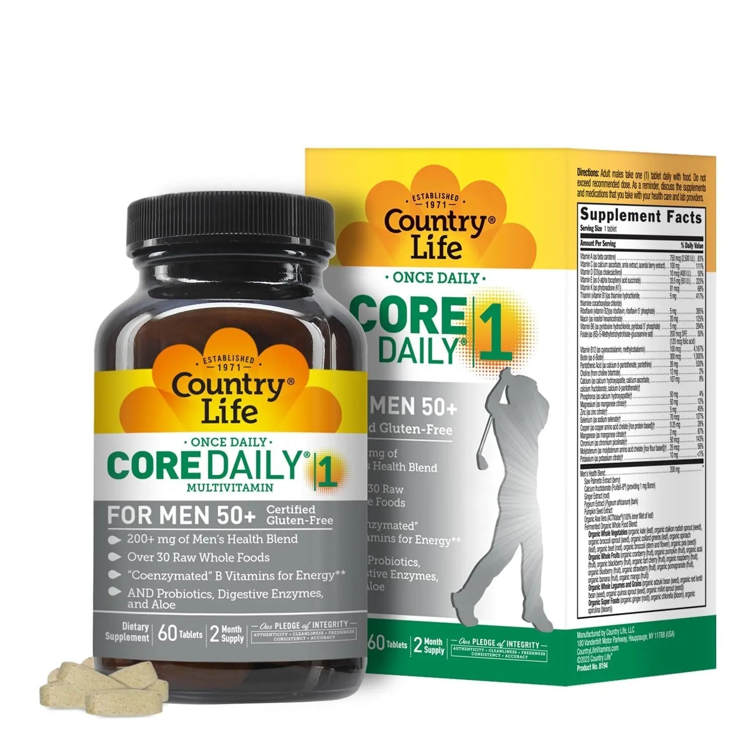 Country Life CORE Daily-1 Multivitamin for Men 50+ - Gluten-Free, Energy Support with Coenzymated B Vitamins Country LifeBuy Supplements Australia