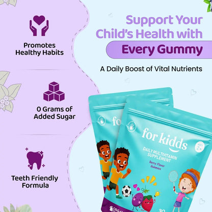 ZettoA Daily Multivitamins for Kids Ages 2+, Berry Gummies with 11 Essential Vitamins & Minerals for Immune Support ZettoA