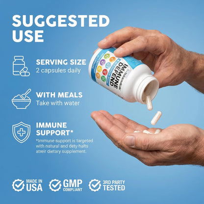 Clean Nutraceuticals Immune Defense Support Supplement 8 in 1 with Zinc 50mg Quercetin, VIT C 1000mg, Vitamin D3 5000 IU, Elderberry, Ginger