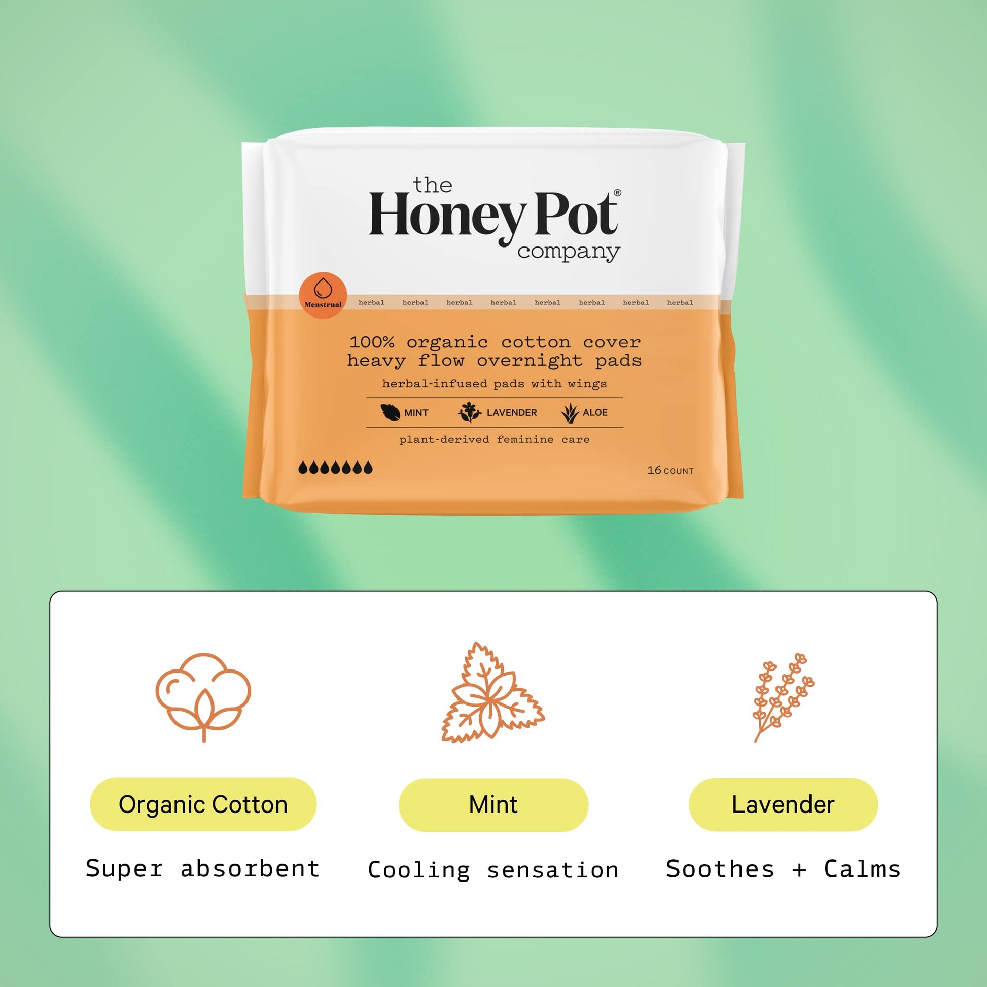 The Honey Pot Company - Herbal Overnight Heavy Flow Pads w/Wings - Organic Pads for Women The Honey Pot CompanyBuy Supplements Australia