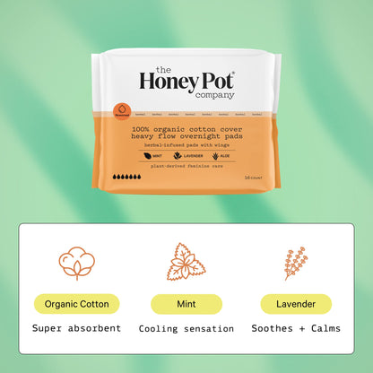 The Honey Pot Company - Herbal Overnight Heavy Flow Pads w/Wings - Organic Pads for Women The Honey Pot CompanyBuy Supplements Australia