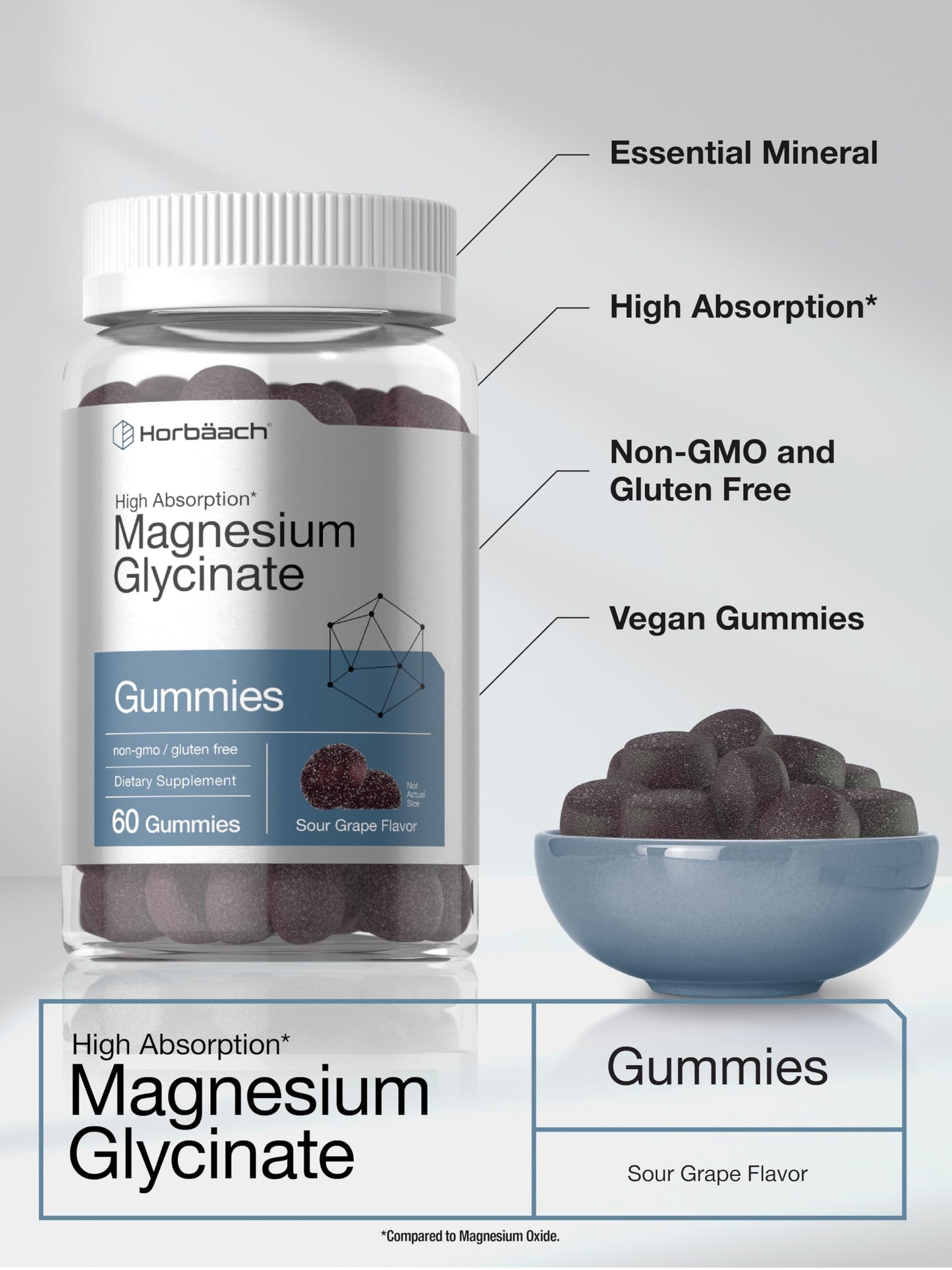 Horbäach Magnesium Glycinate Gummies | 60 Count | Sour Grape Flavor | High Absorption | Vegan, Non-GMO, Gluten Free HorbäachBuy Supplements Australia
