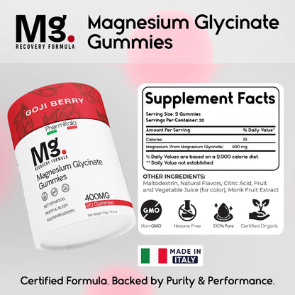 Magnesium Glycinate Gummies 400mg - Sleep Gummies for Kids & Adults - Magnesium Glycinate Chewable High Absorption for Muscle Recovery, Better Sleep & Relaxation (Gojiberry) PharmlitaliaBuy Supplements Australia
