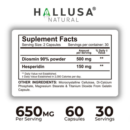 Hallusa Natural Hallosmine Ultra Diosmin 500mg & Hesperidin 150mg – Heavy Legs, Swelling & Vein - Blood Circulation Supplements, 60 Caps Hallusa NaturalBuy Supplements Australia