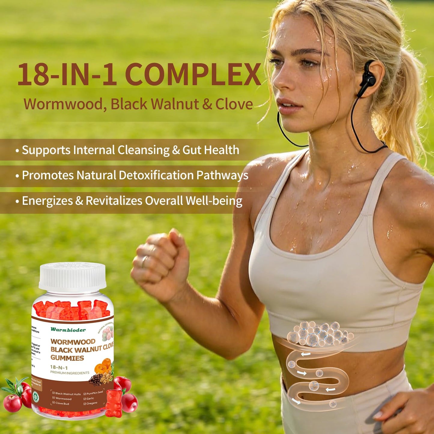18-in-1 Wormwood Black Walnut Clove Gummies for Adults,Liver Support,with Pumpkin Seed Oil,Rapid Gut Cleanse & Digestive Health with Clove,Garlic,Turmeric,Oregano,Cranberry Extract WarmbioderBuy Supplements Australia