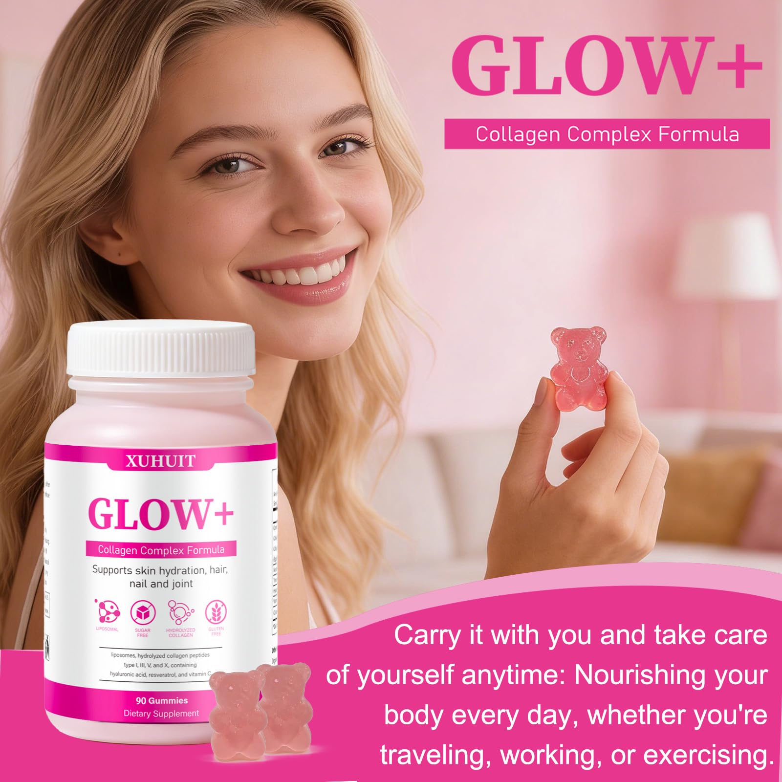 PBZPBZ Glow Collagen Gummies with Hyaluronic Acid & Resveratrol | Gentle Support for Skin, Hair & Nail Care | Non-GMO | 90 Count (1) PBZPBZBuy Supplements Australia