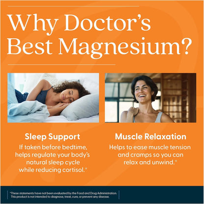 Doctor's Best High Absorption Magnesium Glycinate Lysinate Supplement for Sleep Support - Chelated Magnesium Tablets for Women & Men, 200mg per Serving, Supports Calm & Relaxation, Vegan - 120 Count Doctor's BESTBuy Supplements Australia