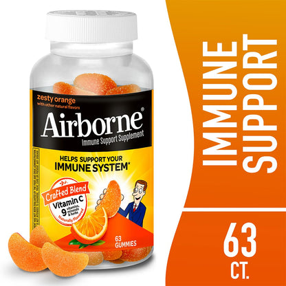 Airborne 750mg Vitamin C Immune Support Supplement Gummies for Adults, Zesty Orange Flavor, Gluten Free Crafted Blend with Powerful Antioxidants Vitamins A C & E, 63 Gummies (3 Pack) AirborneBuy Supplements Australia