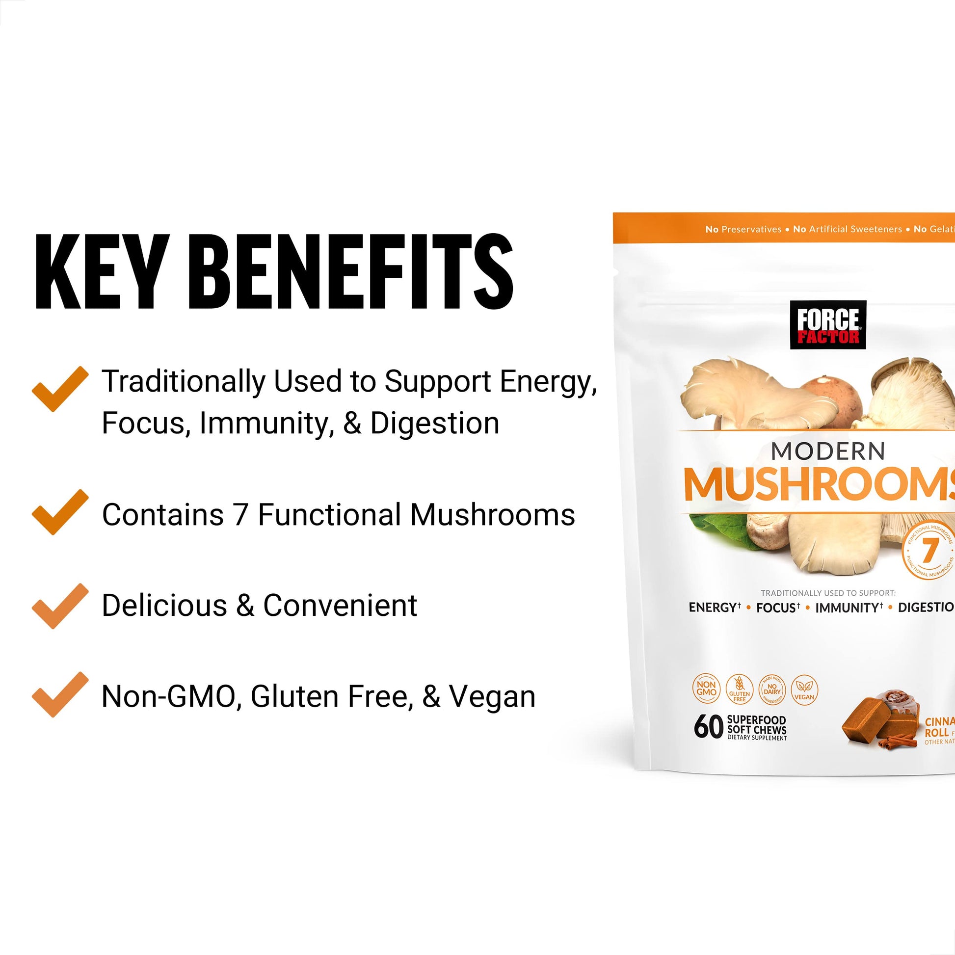 FORCE FACTOR Modern Mushrooms Soft Chews, Mushroom Supplement with Lions Mane Force FactorBuy Supplements Australia