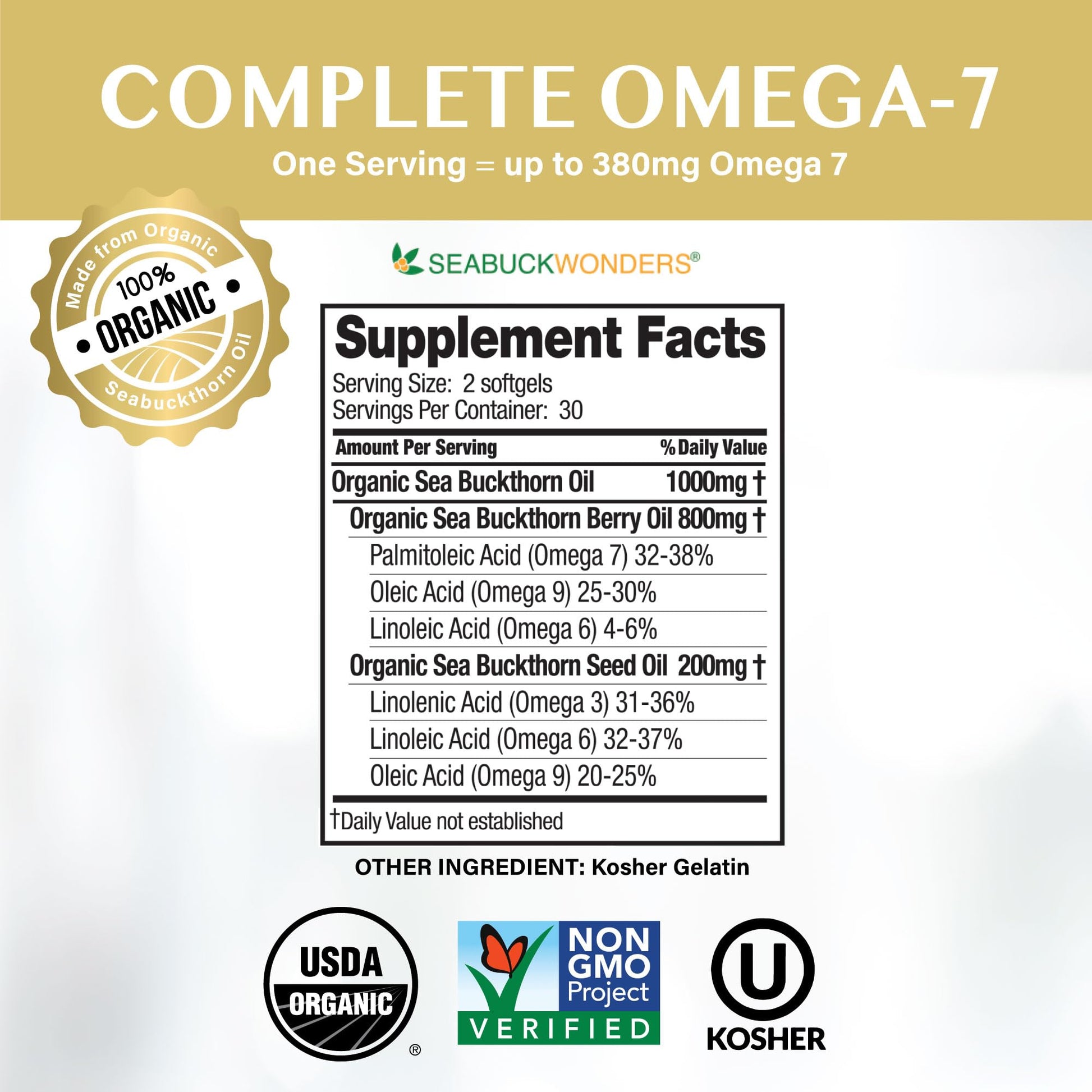 SeabuckWonders Sea Buckthorn Oil Blend, Omega-7 Complete, Max Potency, 120 Count SEABUCKWONDERSBuy Supplements Australia